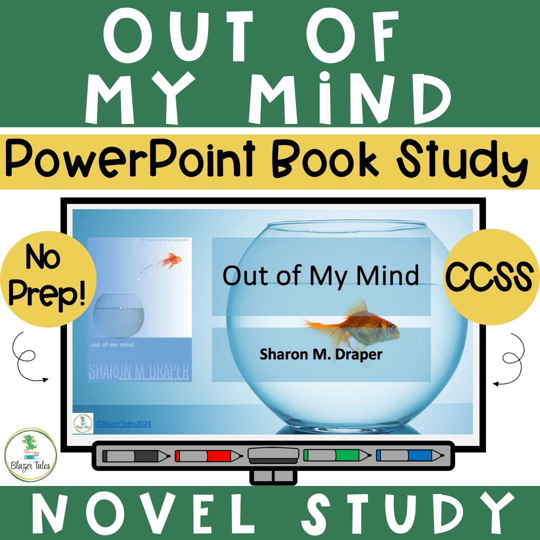 This is a novel study powerpoint for Out of My Mind by Sharon M. Draper.