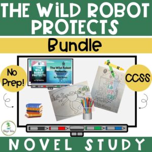 This is a Novel Study PowerPoint and Coloring Sheets Bundle for The Wild Robot Protects by Peter Brown via www.blazertales.com