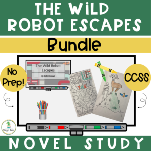 This is a Novel Study PowerPoint and Coloring Sheets Bundle for The Wild Robot Escapes by Peter Brown via www.blazertales.com