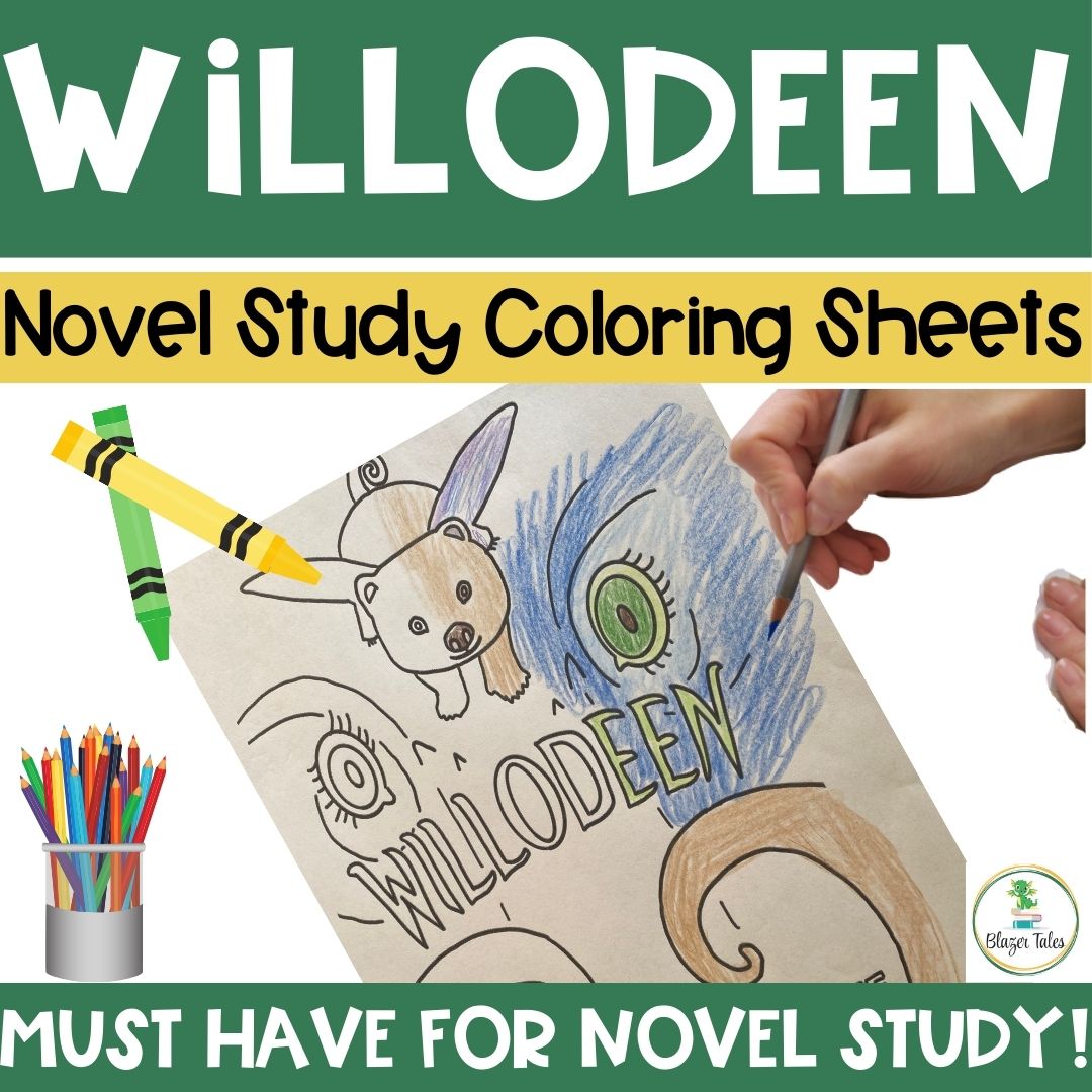 These are Novel Study Coloring Sheets for Willodeen by Katherine Applegate via www.blazertales.com