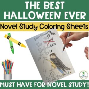 This is a set of Novel Study Coloring Sheets for The Best Halloween Ever by Barbara Robinson via www.blazertales.com