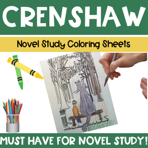 This is a set of Novel Study Coloring Sheets for Crenshaw by Katherine Applegate via www.blazertales.com