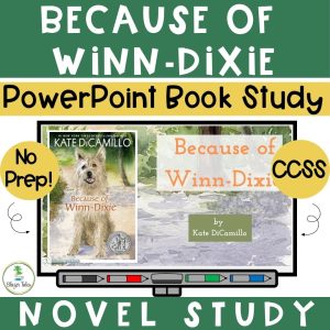 This is a Novel Study PowerPoint of Because of Winn-Dixie by Kate DiCamillo via www.blazertales.com